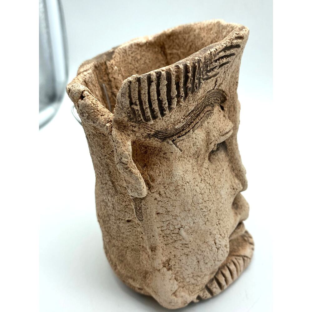 Vintage Studio Pottery Jar Holder Man face Handmade Dad Gift Wall pocket signed - Picture 4 of 9